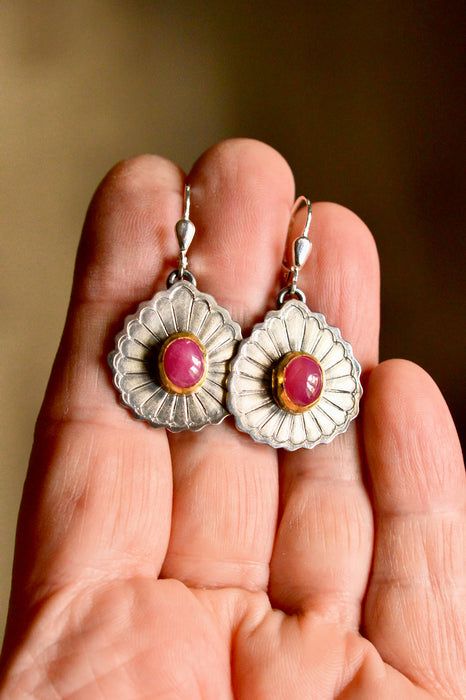Ruby Gold and Silver Earrings