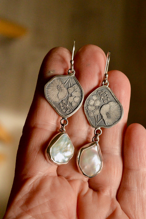 Wildflower Keshi Pearl Earrings in Silver
