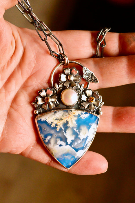 Plume Agate Statement Necklace in Silver