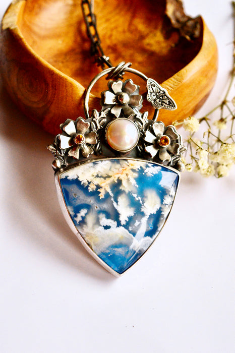 Plume Agate Statement Necklace in Silver