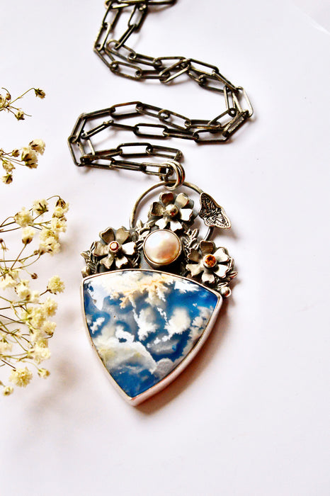 Plume Agate Statement Necklace in Silver