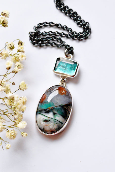 Opalized Wood and Kyanite Necklace