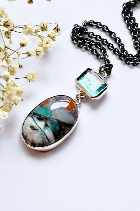 Opalized Wood and Kyanite Necklace