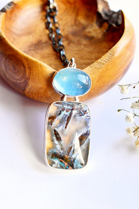 Copper Chalcedony and Aquamarine Necklace