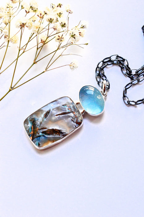 Copper Chalcedony and Aquamarine Necklace