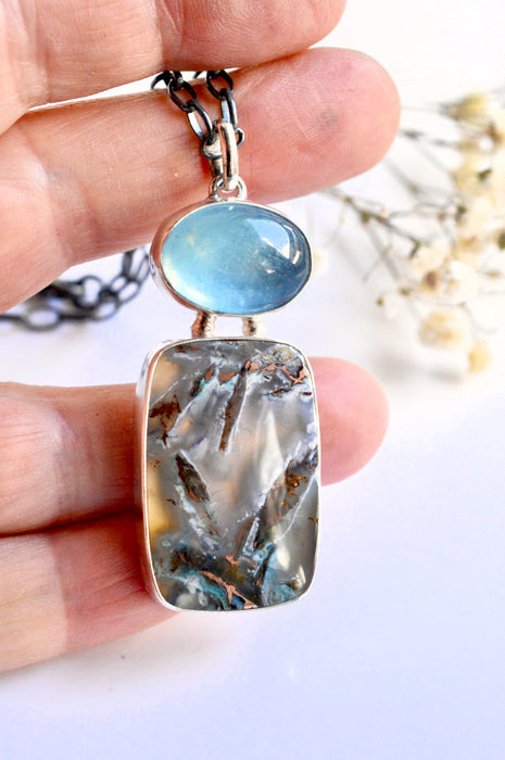 Copper Chalcedony and Aquamarine Necklace