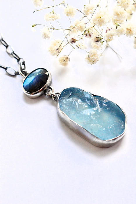 Raw Aquamarine Labradorite Necklace
