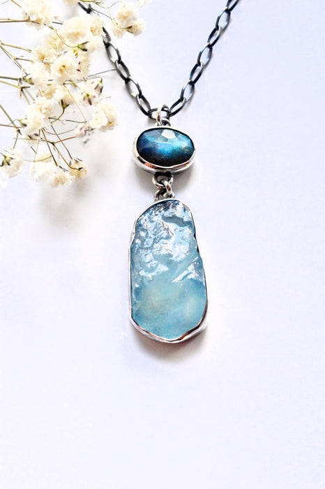 Raw Aquamarine Labradorite Necklace