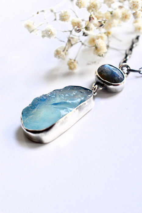 Raw Aquamarine Labradorite Necklace