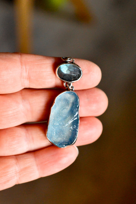 Raw Aquamarine Labradorite Necklace