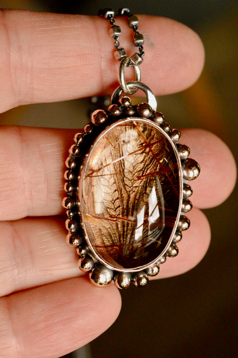 Brazilian Rutilated Quartz & Wheat Pendant