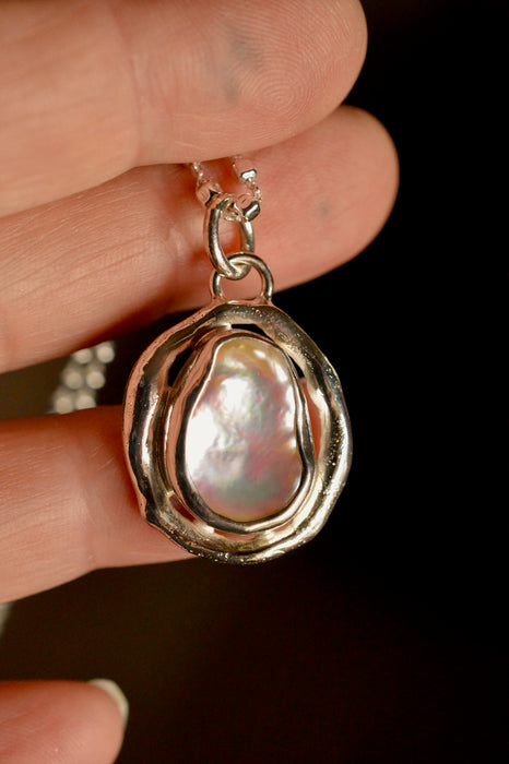 Keshi Pearl Organic Style Silver Necklace