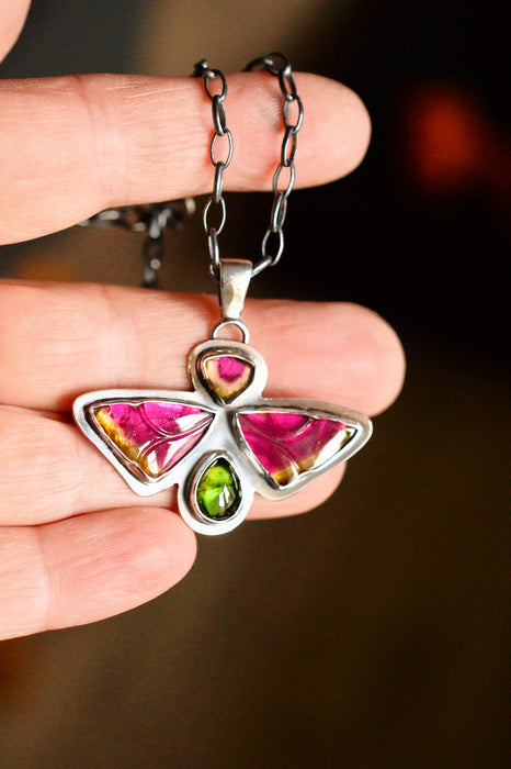 Carved Tourmaline Butterfly Necklace
