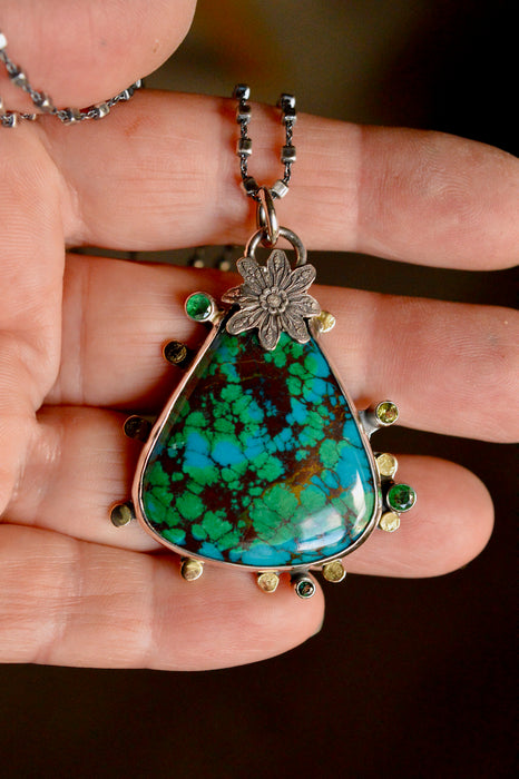 Peruvian Azurite, Emerald &amp; 18k Gold Statement Necklac