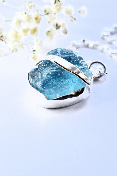 Raw Aquamarine Necklace in Silver