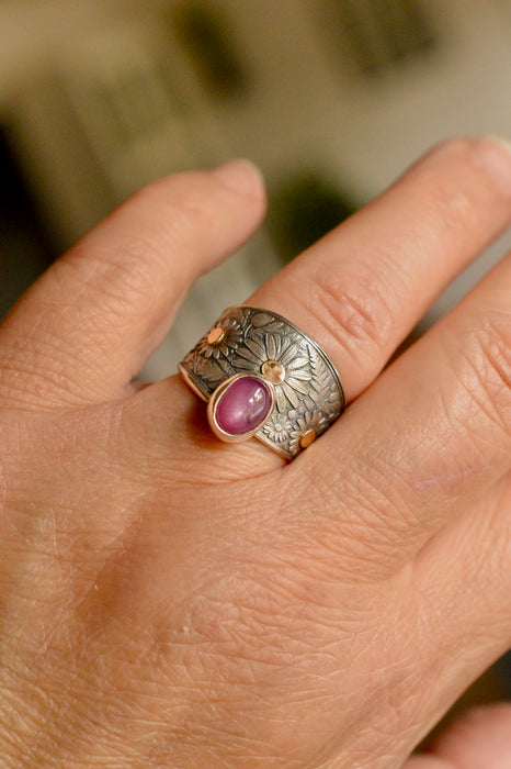 Daisy Silver Ruby Ring