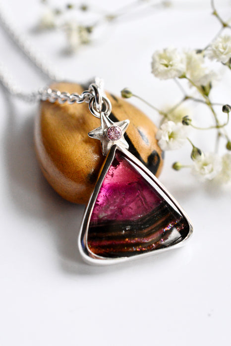 Bicolor Tourmaline Pendant with Moissanite