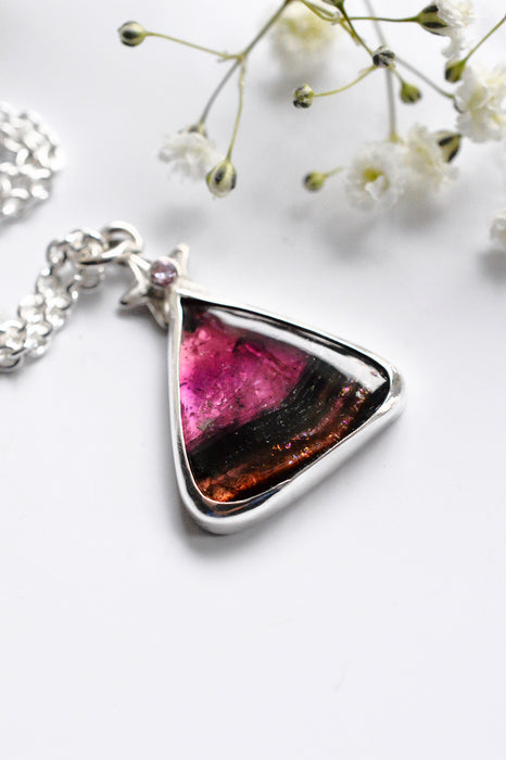 Bicolor Tourmaline Pendant with Moissanite