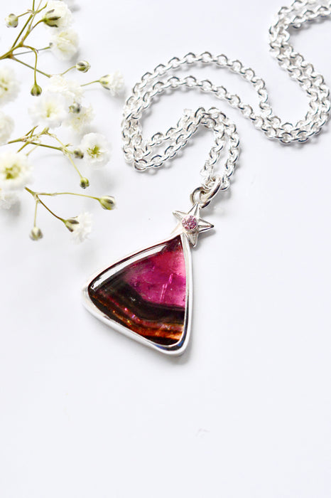 Bicolor Tourmaline Pendant with Moissanite
