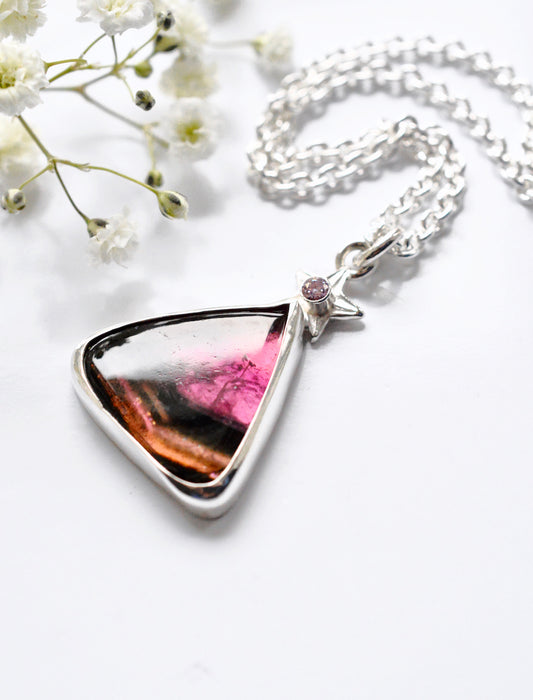 Bicolor Tourmaline Pendant with Moissanite