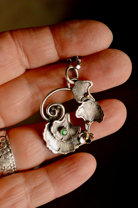 Ginkgo and Emerald Necklace