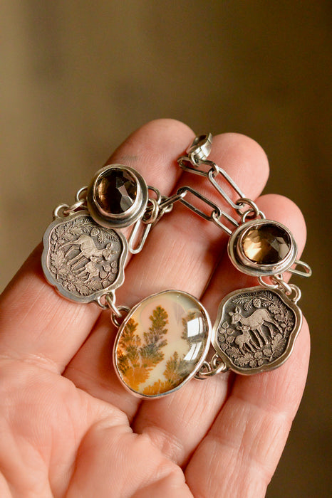 Dendritic Agate & Smokey Quartz Woodland Bracelet