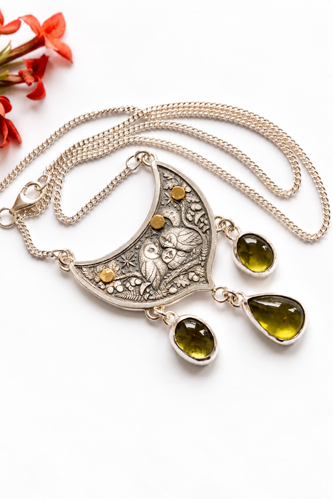 Woodland Whispers - Peridot Owl Necklace