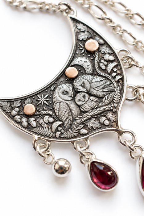 Woodland Whispers - Pink Tourmaline Owl Necklace