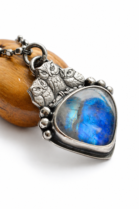 The Night Watcher - Moonstone Owl Necklace