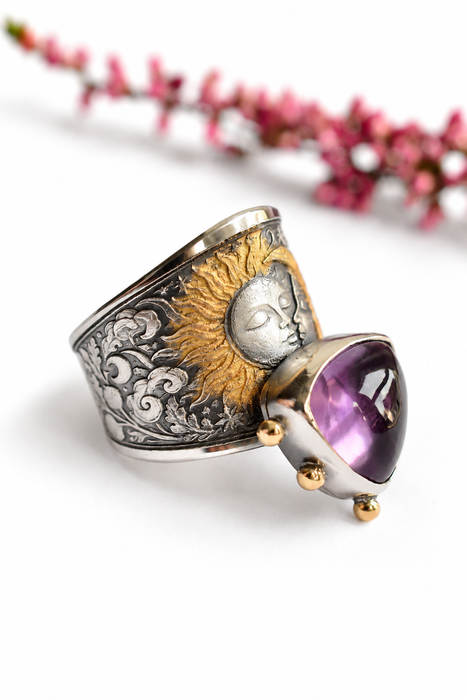 Amethyst Sun & Moon Ring