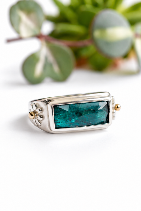 Kyanite Sand Cast Silver Ring