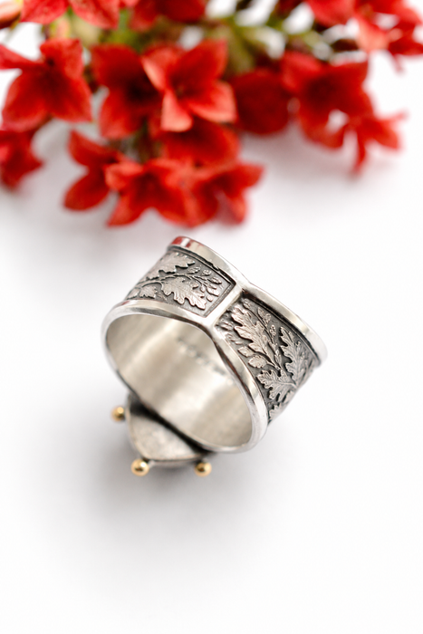 Carved Iolite Owl Ring