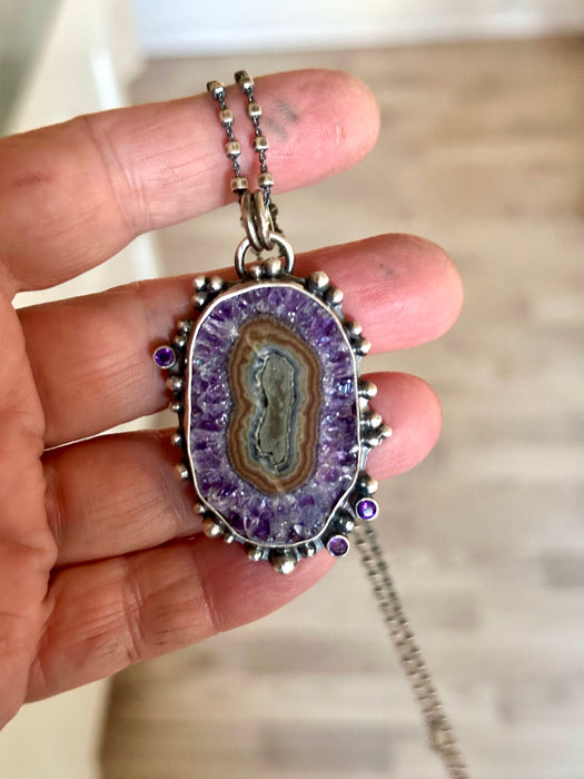 Amethyst Stalactite Necklace in Oxidized Silver
