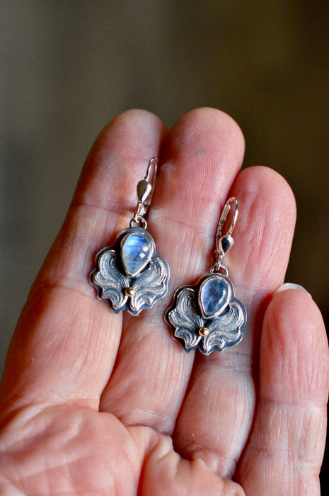Moonstone Silver Earrings with Gold Accents