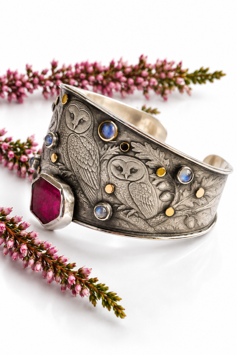 Night Owls- Woodland Sterling Silver Cuff