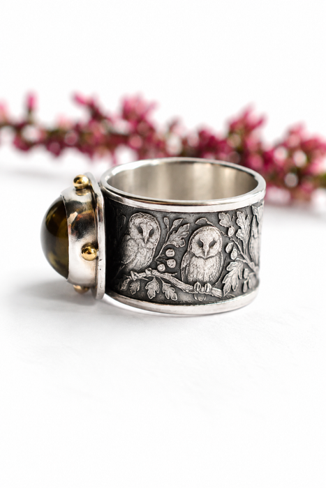 The Golden Hour | Honey Quartz &  Owl Ring