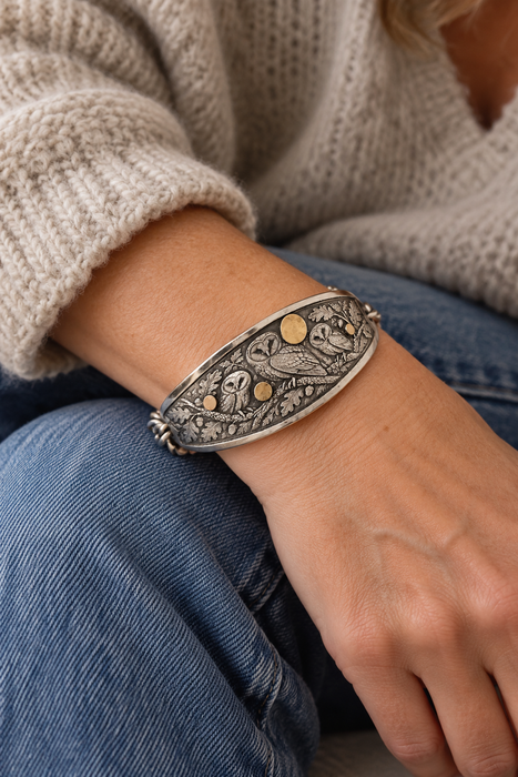 Woodland Owls – Silver Bracelet with Gold