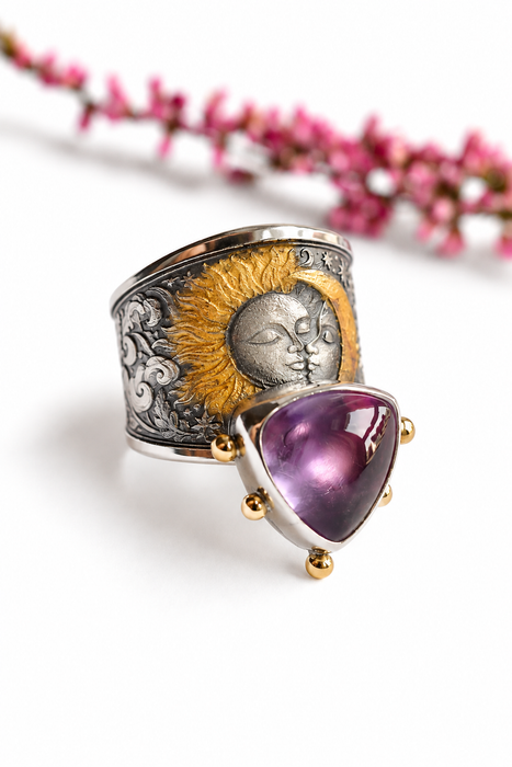Amethyst Sun & Moon Ring