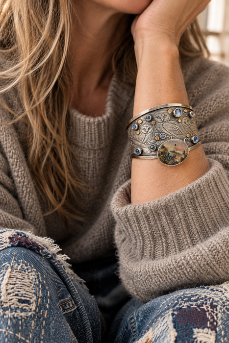 Night Owls- Woodland Sterling Silver Cuff