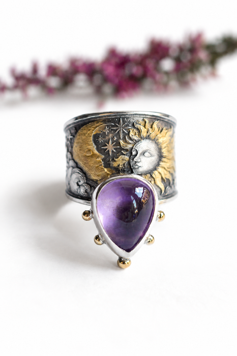 Amethyst Sun & Moon Ring