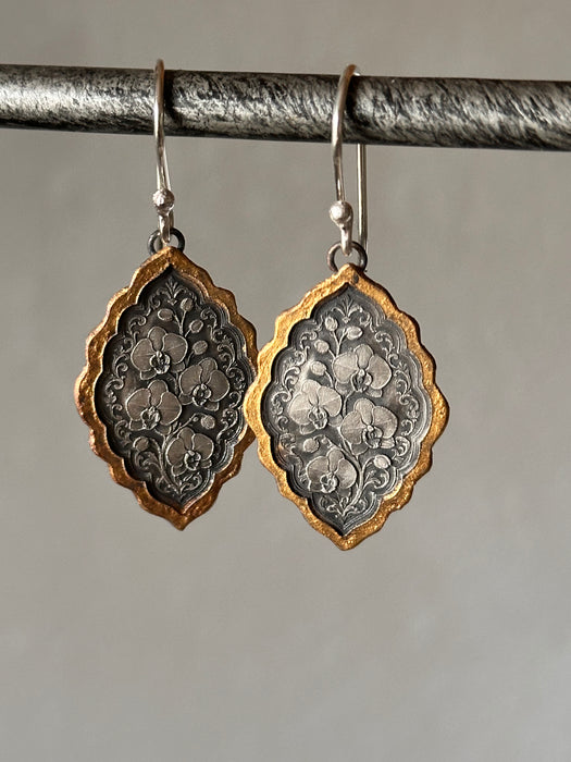 Silver Etched Orchid Earrings