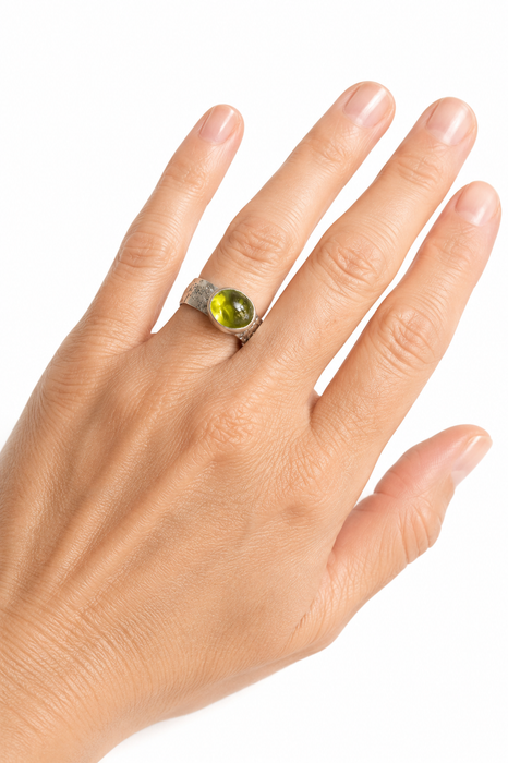 Weathered Ring - Sand Cast Silver with Peridot