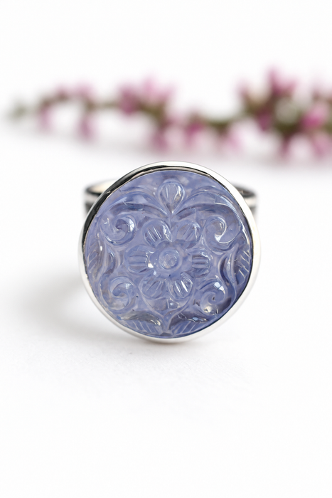 The Midnight Owl - Carved Iolite Ring
