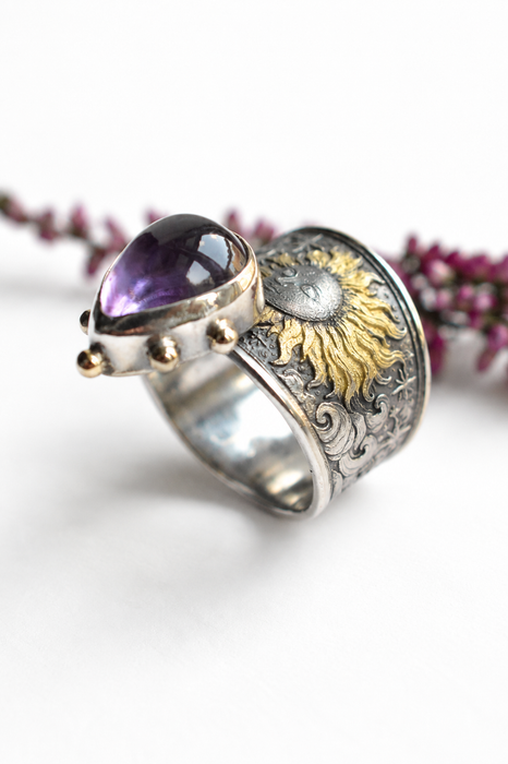 Amethyst Sun & Moon Ring