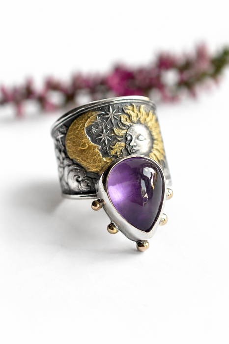 Amethyst Sun & Moon Ring