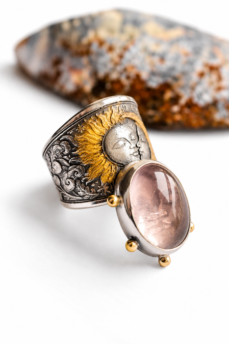 Rose Quartz Sun & Moon Ring