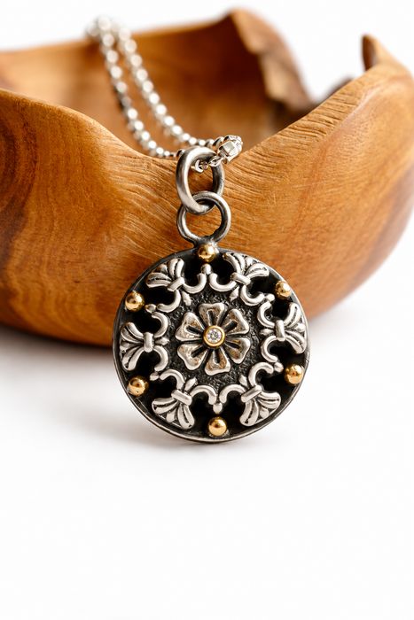 Old Soul — Antique Button Medallion with Diamond & 18k Gold