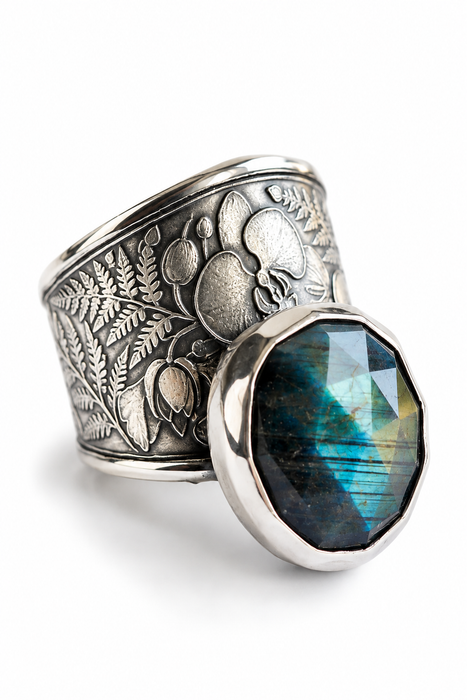 Labradorite Fern & Orchid Ring