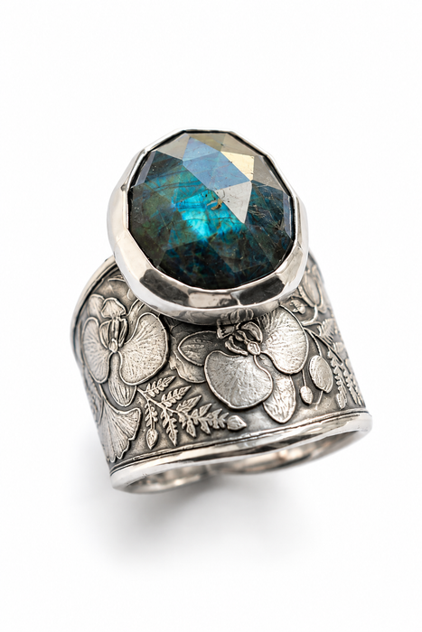 Labradorite Fern & Orchid Ring