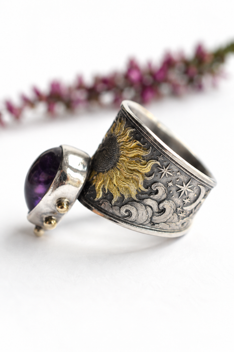 Amethyst Sun & Moon Ring